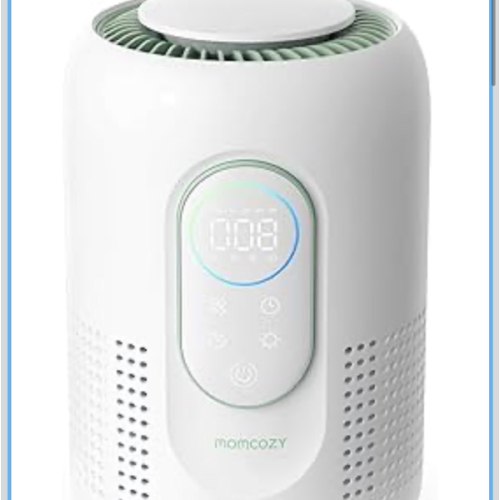 Momcozy Nursery Air Purifier, 4-Filter System with H13 HEPA & Carbon, Real-Time PM2.5 Air Quality Monitor & Display with 3-Color Status, Baby Air Purifier with 21 dB Sleep Mode, Dimmable Night Light