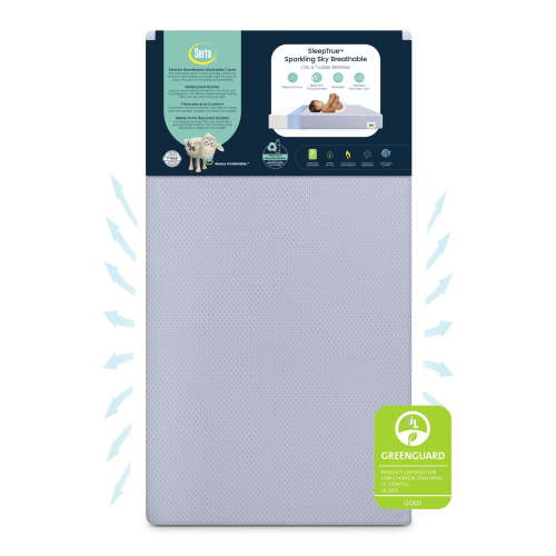 Serta SleepTrue Sparkling Sky Breathable Baby Bed Crib Mattress and Toddler Mattress with Removable/Machine Washable Cover - GREENGUARD Gold Waterproof - Sustainably Sourced Core Fiber Core, Blue