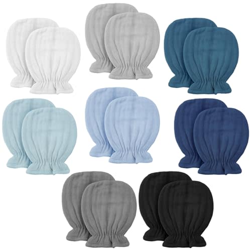 Newborn Baby Muslin Mittens 0-6 Months No Scratch Elastic Wrist Soft Breathable Gloves Bulk Cotton for Infant