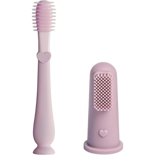 Baby Toothbrush & Baby Tongue Cleaner Set, Canadian Mom Owned Brand, 100% Silicone Finger Toothbrush Baby Tongue Cleaner Newborn, BPA Free (Mauve)