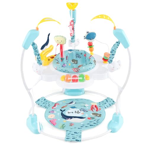 BABY JOY Baby Jumpers and Bouncers, Infant Activity Center with Music Lights Sounds, 360° Rotating Seat and 3 Adjustable Heights, Baby Play and Learning Center for 6-12 Months