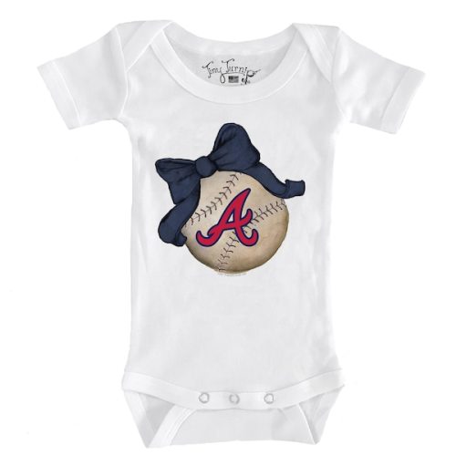 Infant Atlanta Braves Tiny Turnip White Baseball Bow Bodysuit