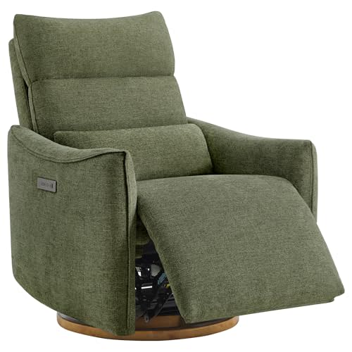 CHITA Swivel Rocker Recliner Chair, Power Nursery Glider Recliner, Nursery Rocking Chair with Adjustable Power Headrest, FSC Certified, Solid Wood Base, Moss Green
