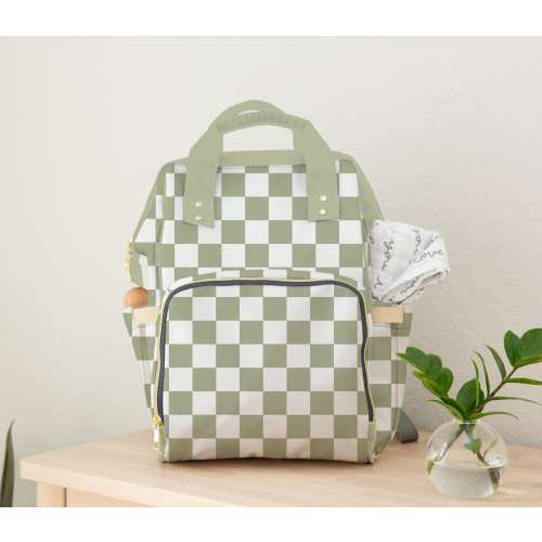 Diaper Bag Backpack in Celery Checker, Neutral Backpack Diaper Bag, Sage Green Check Diaper Bag, Baby Shower Gift