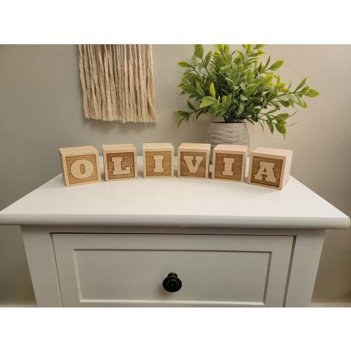 Personalized Wooden Blocks | Name Blocks | Alphabet | Baby Name | Nursery | Engraved | Baby Shower | Gift | Natural Wood Toy | Wood Blocks. (August)