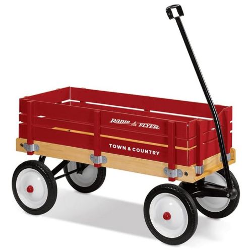 Radio Flyer Town And Country Wooden Wagon Kids Ride-on Outdoor Rolling Toy With Removable Side Panels And Foldable Long Handle, Red