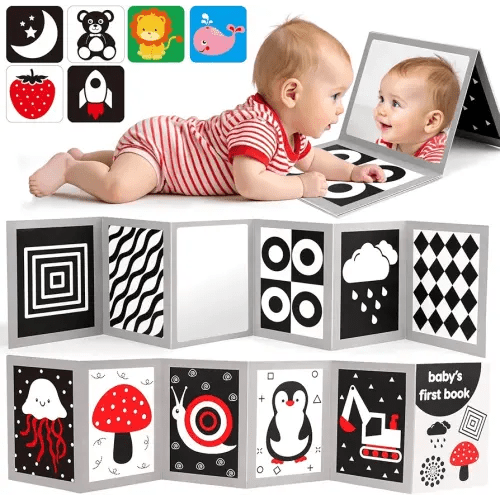 Black and White High Contrast Baby Books Flash Cards Tummy Time Mirror Toys Newborn Toys 0 6 Months Brain Development Infant Stimulating Sensory Toy 0-3 3-6 2 4 5 Months old Baby Boy Girl Shower Gifts