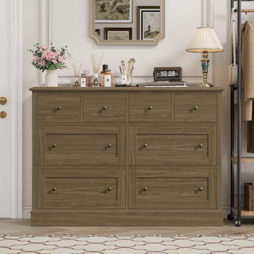 Homfa 8 Drawer Horizontal Combo Dresser for Bedroom, Modern Chest of Drawers Wood Storage Cabinet for Living Room, Walnut