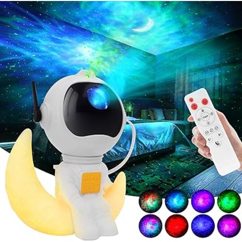 Astronaut Galaxy Projector, 2 in 1 Galaxy Projector for Bedroom Decor with Moon Lamp, Star Projector Galaxy Light with 8 Colors Effects, Timer & Remote Control, Night Light for Kids Christmas