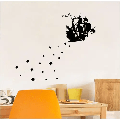 Peter The Jolly Roger Captain Hook Pirate Ship Silhouette Vinyl Wall Art Sticker Wall Decal Decoration For Home Room Wall Boys Girls Room Playroom Wall Décor Décor Design Size (6x10 inch)