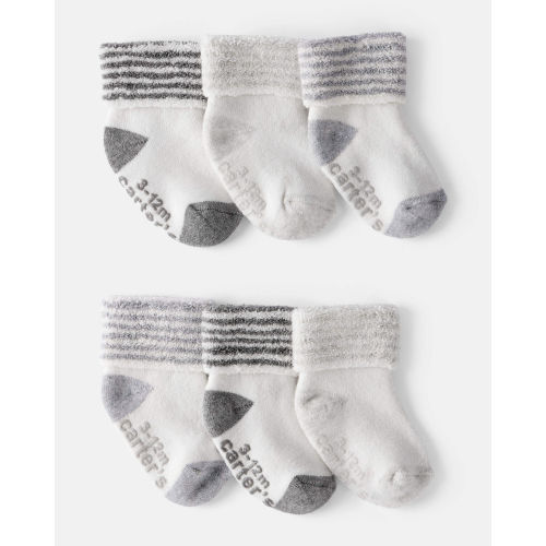 Baby 6-Pack Striped Ankle Socks - White/Grey | Carter's