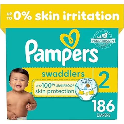 Pampers Swaddlers Diapers - Size 2, One Month Supply (186 Count), Ultra Soft Disposable Baby Diapers