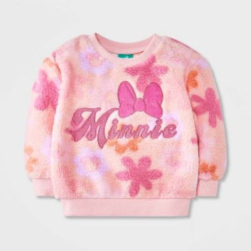Baby Girls' Disney Minnie Mouse Faux Shearling Pullover Sweatshirt - Pink