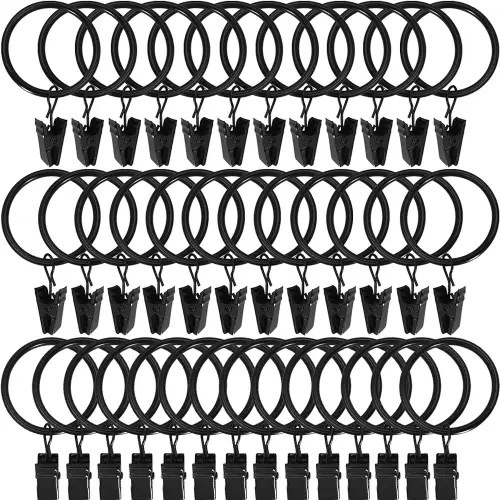 44 Pack Black Curtain Rings with Clips, Curtain Hooks Hangers Clip Rings for Hanging Drapes Bows Hat, Drapery Rings 1 in I D, Fits up to 5/8 in Diameter Curtain Rod.