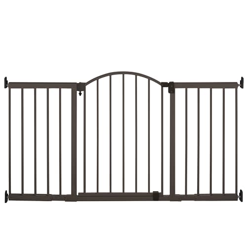 Summer Infant Metal Expansion Extra Wide Safety Pet and Baby Gate, 44"-71" Wide, 36” Tall, Hardware Mounted for Dog and Child Safety, Fits Large Opening or Doorway, Auto Close Walk Thru Door - Bronze
