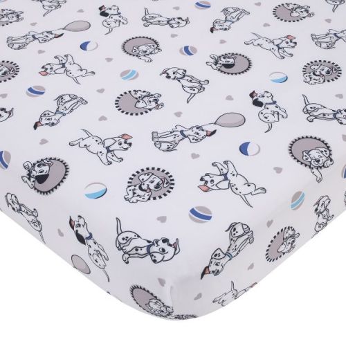 Disney 101 Dalmatians Gray, Black, White, And Blue Puppies Super Soft Nursery Fitted Crib Sheet