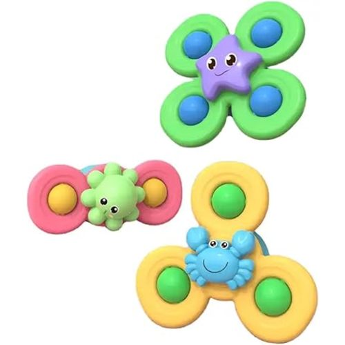 Yummy Baby 3PCS Suction Cup Spinner Toys for Girls and Boys Ages 18 Month+, Perfect for Birthday Gifts, Sensory Bath Toys for Toddlers (3 Pack) (Set 3)