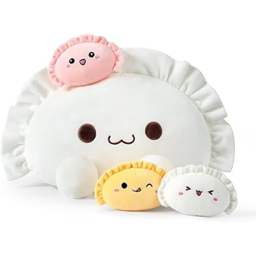 Ditucu Cute Dumpling Plush Pillow Mommy 14 inch with 3 Littles 4 inch Family Food Shaped Stuffed Animal Plushies Toys Gifts for Kids