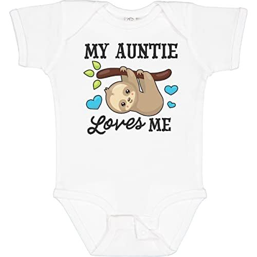 inktastic My Auntie Loves Me with Sloth and Hearts Baby Bodysuit