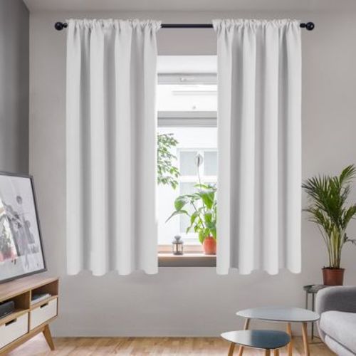 Deconovo Blackout Rod Pocket Curtains (2 Panels, Faux Linen) Greyish White 42W x 95L