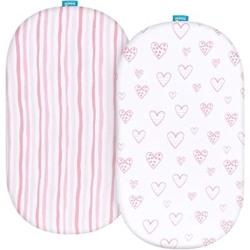 Bassinet Sheets Fit for Oval, Hourglass, Rectangle Bassinet Mattress, 2 Pack 100% Cotton Sheets for Halo, 4moms, Maxi-COSI, Delta, Baby Delight Bassinest, Unisex Fitted Sheet for Baby Girls