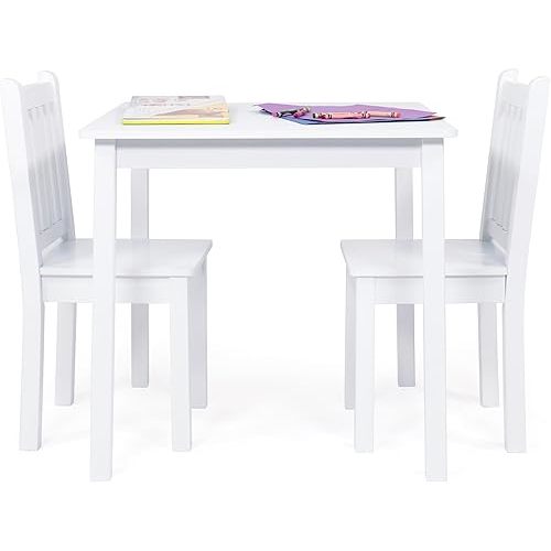 Humble Crew, White Kids Wood Square Table and 2 Chairs Set