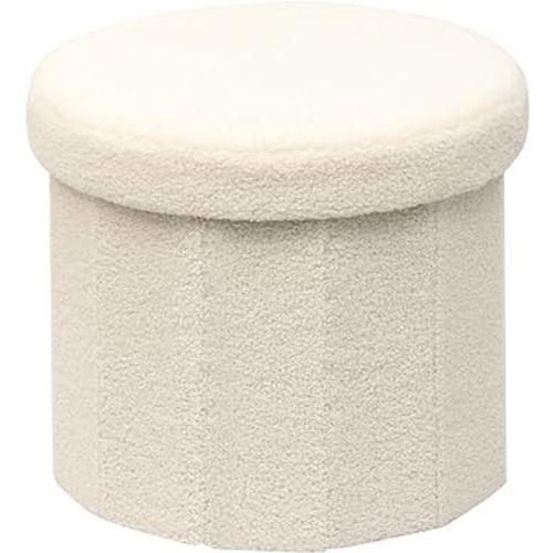 B FSOBEIIALEO Storage Ottoman Cube, Round Ottomans with Storage Foot Stool Footrest for Lving Room, Boucle Ottoman Seat for Dorm Room,Faux Teddy Fur, White 15"x15"x15"