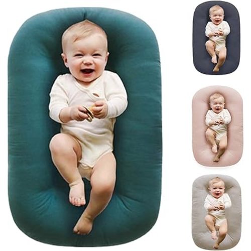 Baby Lounger Pillow for Newborn,Breathable & Soft Baby Nest Pillow Cosleeping for Babies in Bed,Newborn Lounger for Boys & Girls 0-12 Months,Peacock Green