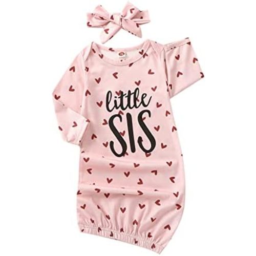 Newborn Baby Girl Little Sister Sleeper Gown Stripe Long Sleeve Nightgown Outfit