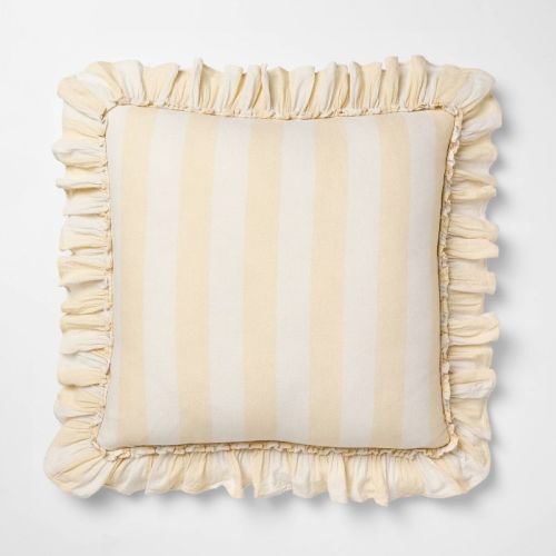 Square Pillow Big Stripe With Ruffle Pale Yellow And Cream - Threshold™ Design With Studio Mcgee