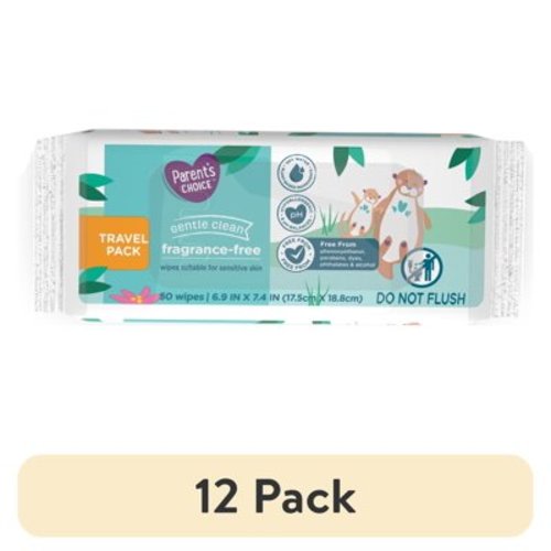 (12 pack) Parent's Choice Fragrance Free Baby Wipes, Travel-Pack, 50 Count
