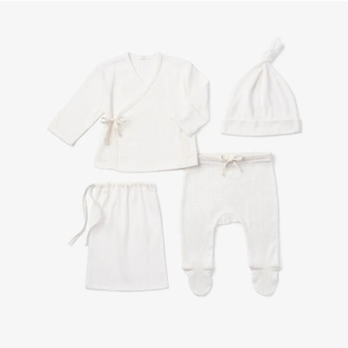 White Organic Cotton Pointelle Layette 3 Pc Gift Set
