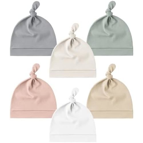 Konssy 6 Pack Baby Newborn Hats Set Knot Beanie Hats Soft for Infant Baby Girls Boys Caps 0-6 Months
