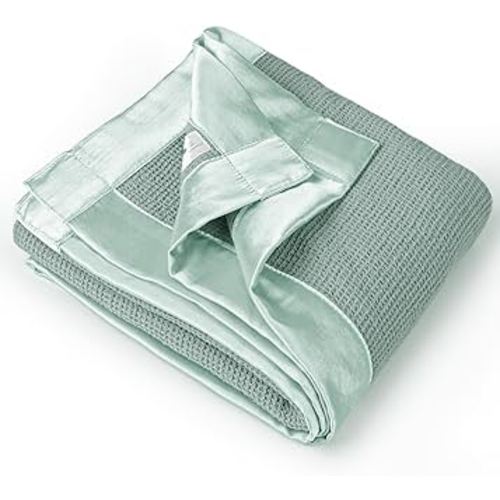 Lulu moon Baby Waffle Blanket: Cotton Toddler Bed Blanket - Crib Quilt Waffle Blankets with Satin Trim for Boys and Girls 40"x36"(Sage)