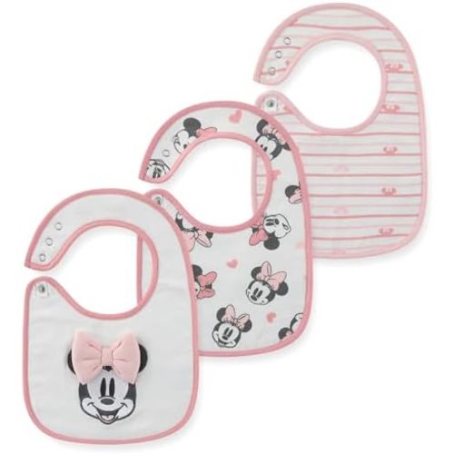 Disney Pooh Mickey Minnie 3 Pack Baby Bibs Soft Absorbent Drool Bibs for Teething and Feeding Newborn to Infants Essentials