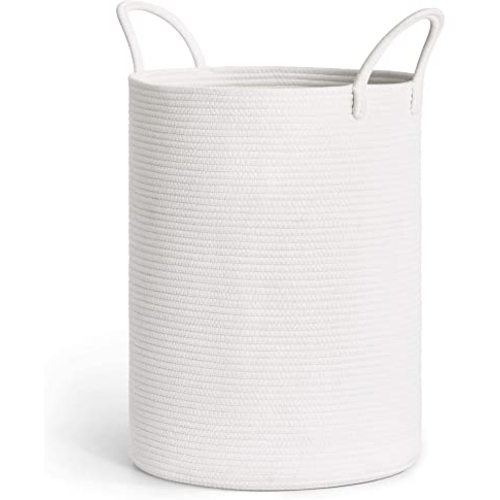 Goodpick Laundry Basket, Baby Large Woven Nursery Hamper for Clothes, Blankets, Toys, Towels, Decorative White Storage Baskets for Nursery, Living Room, Bedroom, 15 x 20 inches, 58L