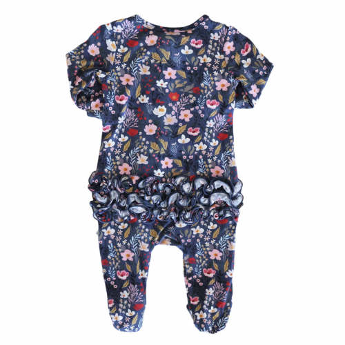 Midnight Meadow Ruffle Zipper Footie
