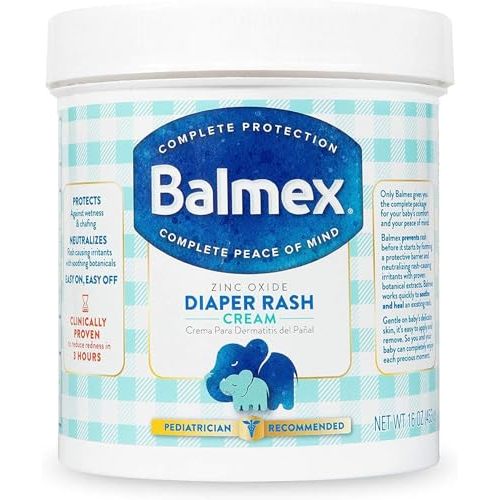Balmex Complete Protection Daily Baby Diaper Rash Cream, Clinically Proven To Reduce Redness in Just One Use*, with Zinc Oxide + Botanicals, Pediatrician-Recommended & Dermatologist Tested, 16oz