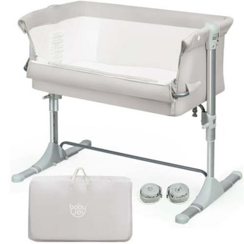 Costway Bassinet Bed Side Crib Infant Sleeper Breathable Mesh with Carrying Bag Beige