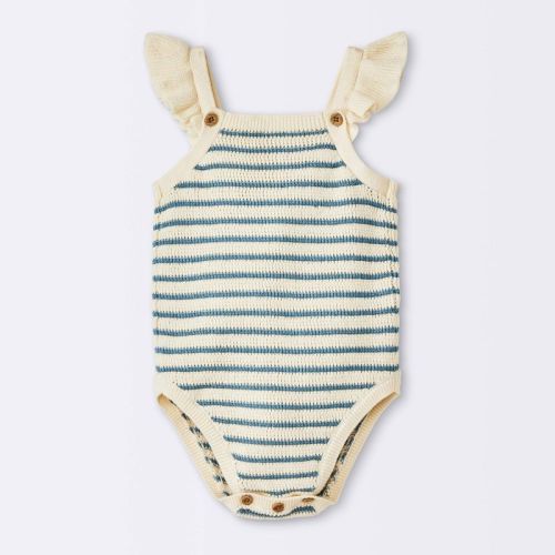 Baby Girls' Pointelle Striped Sweater Romper - Cloud Island™ Blue 12m