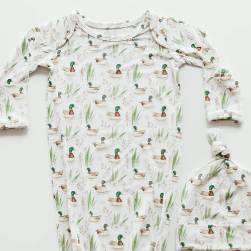 Bamboo Newborn Knotted Gown – Mallard Duck - Gift for Baby