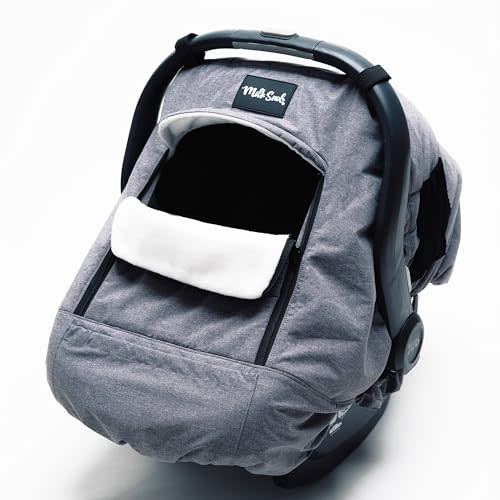 Milk Snob Winter Baby Car Seat Cover - Carseat Canopy & Stroller Cover for Babies - Waterproof, Windproof, Cozy Inner Fleece Lining - Keep Your Baby Warm, Dry & Cozy This Winter (Stormy)
