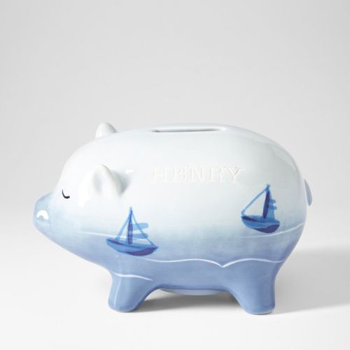 Hand Painted Ceramic Piggy Bank (Sailboats)