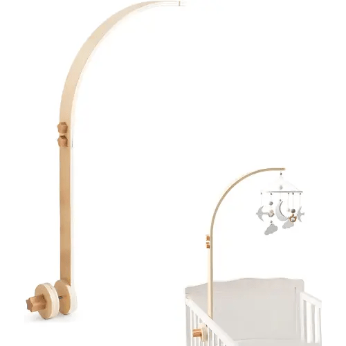 Wooden Crib Mobile Arm | Baby Crib Mobile Arm Wooden Holder | Rotatable Adjustable Anti Slip Attachment Clamp for Sturdy Mobile Hanger (Curved Arm)