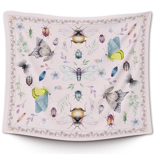 XLDLIOO Vintage Insects Butterfly Beetle Bugs Wall Tapestry, Nursery Rustic Wall Tapestry Hanging for Classroom, Nature Floral Tapestries Wall Decor for Bedroom Playroom Living Room Dorm 50x60in