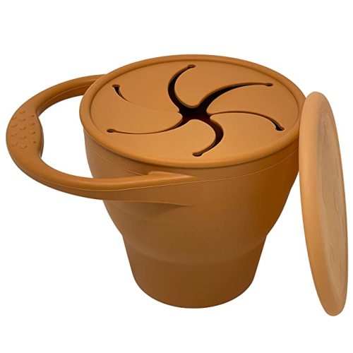 BraveJusticeKidsCo | Snack Attack Snack Cup | Collapsible Silicone Snack Container | Toddler and Baby Snack Catcher Lid (Honey Ginger) - Stormy