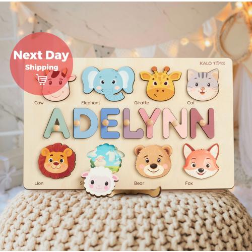 Personalized Wooden Name Puzzle - Animal or Montessori Styles