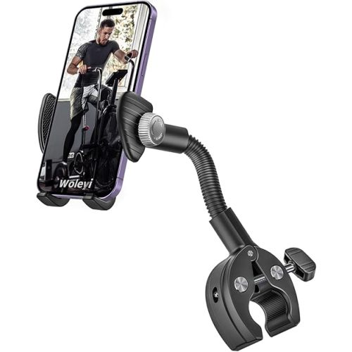 Gooseneck Spin Bike Phone Holder, Cell Phone Mount Exercise Bike Handlebar Clamp for Stationary Bicycle, Treadmill, Microphone Stand for iPhone 16 Pro Max, 15 14 13 12 11, S24 and 4.7"-6.9" Smartphone