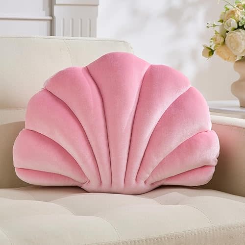 Shell Pillow,Seashell Decorative Pillow Light Pink Seashell Shaped Pillows 13x10 Inch Room Decor Cute Pillows for Couch Bed