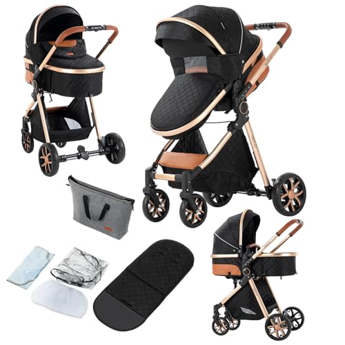 2 in 1 Baby Stroller with Bassinet, Convertible Pram, Reversible Standard Baby Stroller, Portable Baby Buggy, Infant Carriage, Foldable High Landscape Pushchair for Toddler Newborn (2USV9-BG)